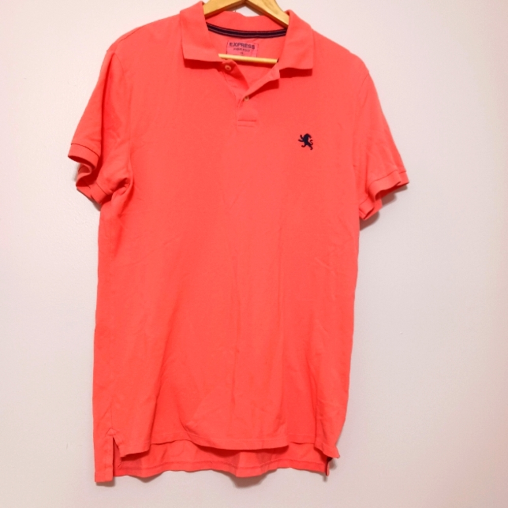 Express polo large men's fitted shirt collar button short sleeve light orange